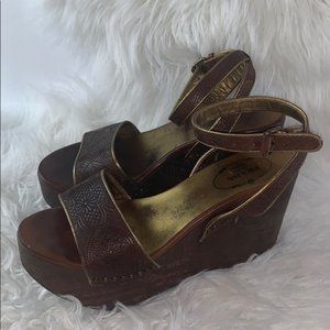 Prada wooden platform and leather sandals size 38